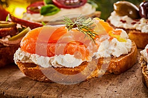 Gourmet canape with smoked salmon and dill