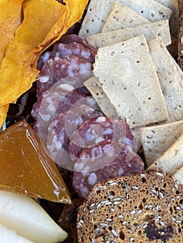 Gourmet Charcuterie Board Cheese, Slame Meats, Fruit, Nuts, Crackers