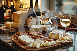 Gourmet Cheese Board with Wine Pairing. Generative AI