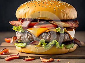 Gourmet cheeseburger with Bacon, Lettuce and Tomato