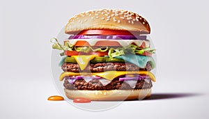 Gourmet cheeseburger with grilled beef, tomato, and fresh vegetables generated by AI