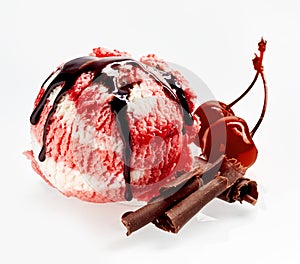 Gourmet cherry and vanilla ice cream dessert