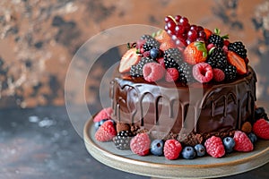 Gourmet Chocolate Cake Decorated with Fresh Berries