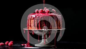 Gourmet chocolate cake with raspberry and strawberry decoration generated by AI