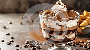 Gourmet Chocolate Coffee Ice Cream Dessert in Glass Bowl