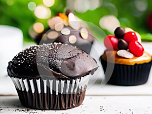 A gourmet chocolate-covered cupcake