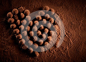 Gourmet chocolates placed into heart formation