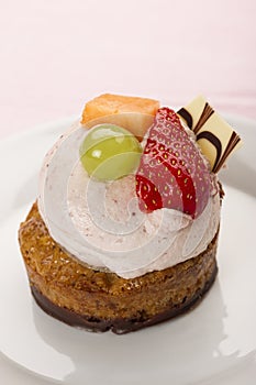 Gourmet creamy dessert topped with fresh fruit