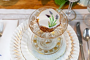Gourmet cupcake in a crystal compote etched in 24k gold photo