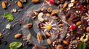 Gourmet Dark Chocolate with Nuts and Dried Fruit Toppings