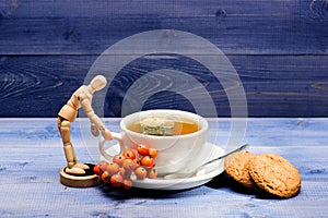 Gourmet delicious taste. Cafe menu. Berry tea. Ceramic cup hot fresh brewed tea beverage. Health care folk remedies