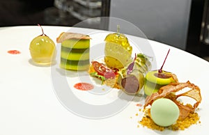 Gourmet dessert with avocado jelly photo