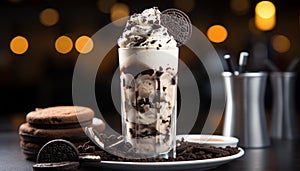 Gourmet dessert chocolate ice cream, coffee, whipped cream, milkshake generated by AI