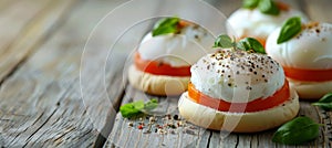 Gourmet egg sandwich with poached eggs expertly styled for professional food photography