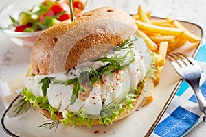 Gourmet fish seafood burger with mayo