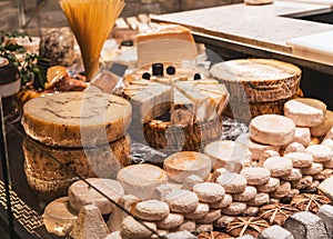 Gourmet food sold at Les Halles de Lyon Paul Bocuse, built in 1971 in Lyon, France