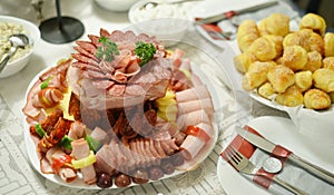 Gourmet food, table,cold cuts photo