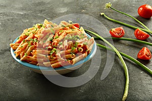 Gourmet foods - Bowl of organic wheat penne pasta.