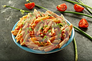 Gourmet foods - Bowl of organic wheat penne pasta. with cheese