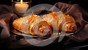 Gourmet French snack croissant, brioche, and sweet bun on table generated by AI