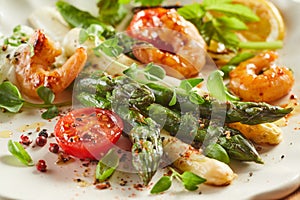 Gourmet fresh prawn and asparagus appetizer