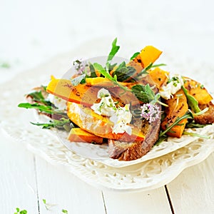 Gourmet Fresh Summer Salad with Pumpkin Roasted