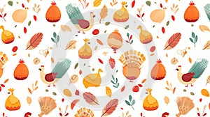 Gourmet Gathering: A Cartoon Illustration of Thanksgiving Delicacies Set Against a White Background