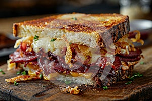 Gourmet Grilled Cheese Sandwich with Bacon and Melted Cheese