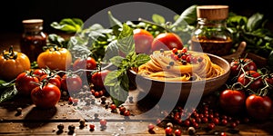 Gourmet italian pasta with fresh tomatoes and basil