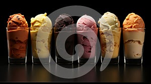 Gourmet italian sorbet ice cream in individual paper cups, top view for summer refreshment