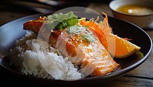 Gourmet Japanese seafood meal, sashimi fillet plate generated by AI