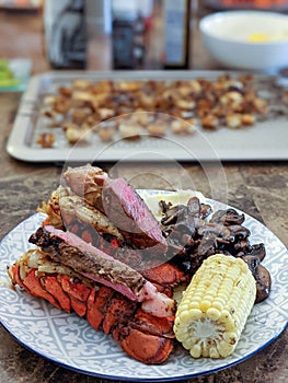 Gourmet lobster dinner at home for dinner