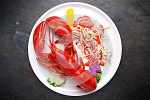 Gourmet lobster dinner. Italian restaurant. Menu.
