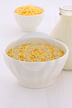 Gourmet macaroni and cheese ingredients.