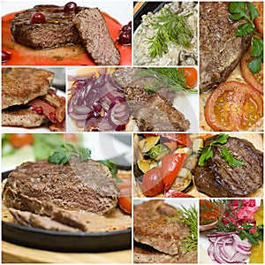 Gourmet meat collage - beef, veal and pork