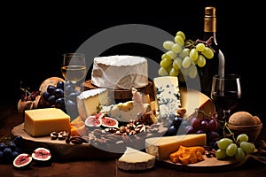 Gourmet Meat Sausages and Cheese Selection Plate with Antipasti. Delicacies and Flavors Galore