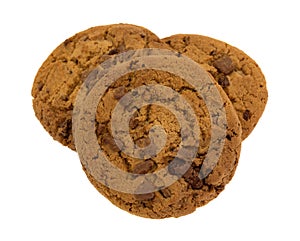 Gourmet milk chocolate chip cookies on white background