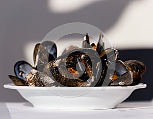 Gourmet mussels on plate