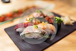 Gourmet nigiri moriawase set at restaurant photo