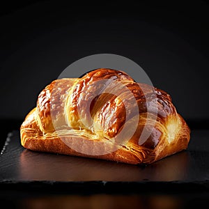 Gourmet pastry Dark background showcases delicious brioche, perfect for text