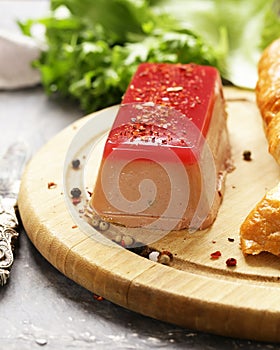 Gourmet pate de foie gras with a baguette