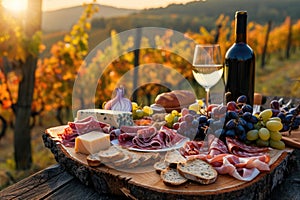 Gourmet Picnic Spread in Vineyard at Sunset, Culinary Experience