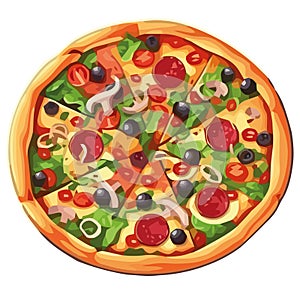 Gourmet pizza with fresh mozzarella and salami