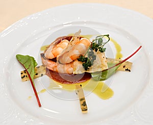 Gourmet prawn starter snack seafood salad