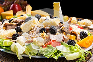 Gourmet Salad Made with Cheese and Blackberries