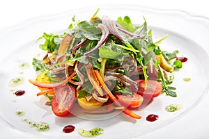 Gourmet Salad with Sliced Beef Tongue, Vegetables and Pesto