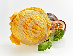 Gourmet scoop of colorful granadilla ice cream