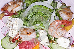 Gourmet shrimp seafood salad dinner