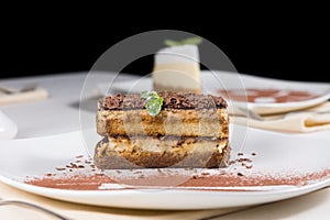 Gourmet Slice of Chocolate Cake on White Plate