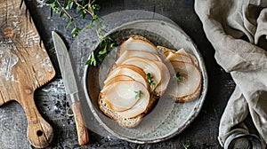 Gourmet Smoked Turkey Sandwich on Rustic Table